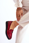 Women's Low Wedge Leather Loafers Red Synthia