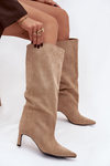 Women's eco suede slip-on boots with heel beige Phelin