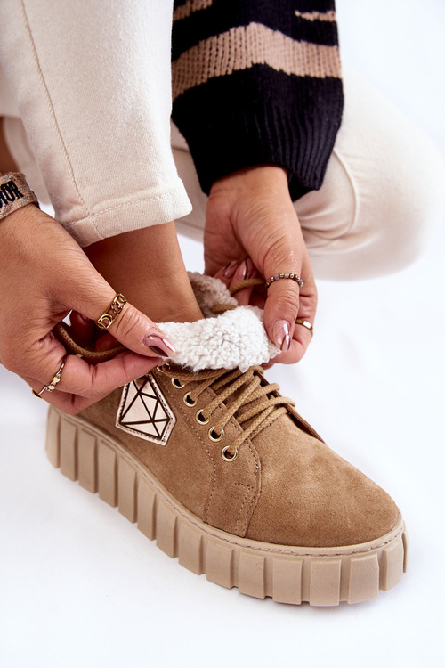 Suede Sport Shoes Tied Lewski Shoes 3252/N Beige