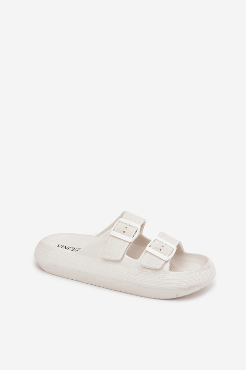 Ladies Foam Slides With Buckles Vinceza 76056 White