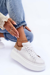 Buty Sportowe Skóra Platforma Białe Lemar 10150