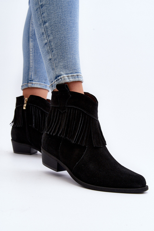 Damskie Botki Zamsz Czarne Lewski Shoes 2808/L