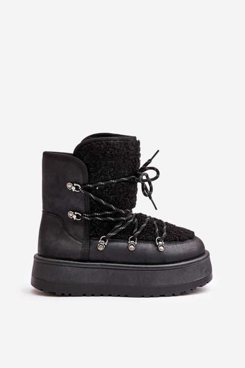 Women's Snow Boots On Platform With Lacing Black Riaviana