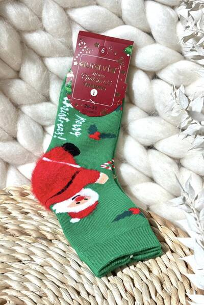Skarpety Dziecięce Z Mikołajem Świąteczne Bawełniane Zielone