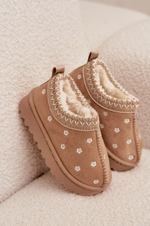 Children's snow boots with flowers lined with fur beige Palina