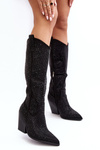 Women's Cowboy Ankle Boots with Rhinestones Black Poelstra
