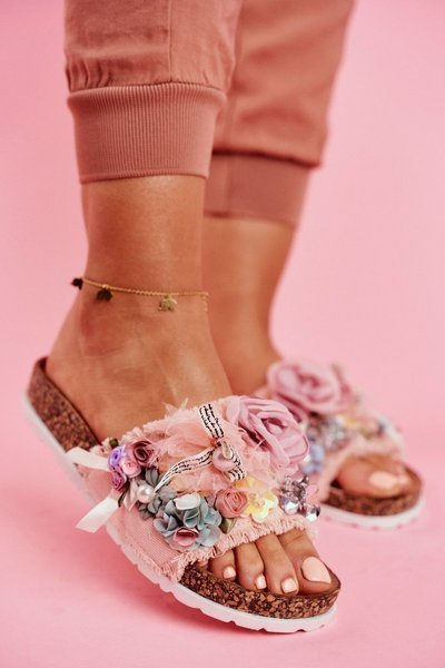 Women's Slides With Flowers Pink Enrissa