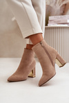 Ladies Heeled Boots Zip Fastened Insulated Eco Suede Light Brown Mevair