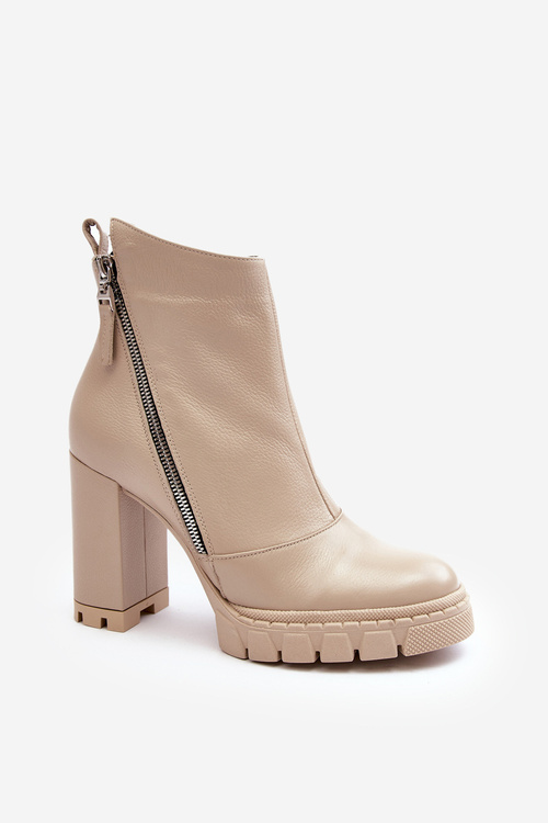 Stylish Leather Boots On Heel Laura Messi 2509 Light Beige