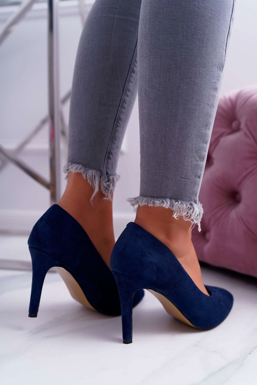 Women's Suede Pointed Stilettos Navy Blue Kiss Me