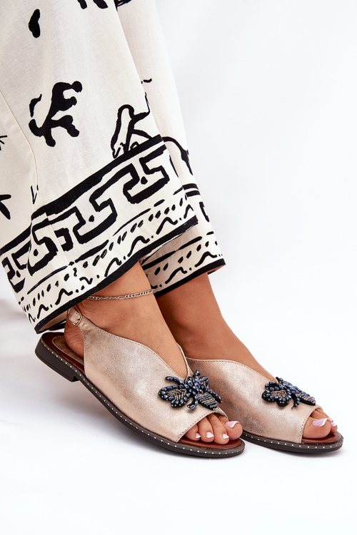 Sparkling Women's Sandals With Decoration Flat Pink Gold Russona