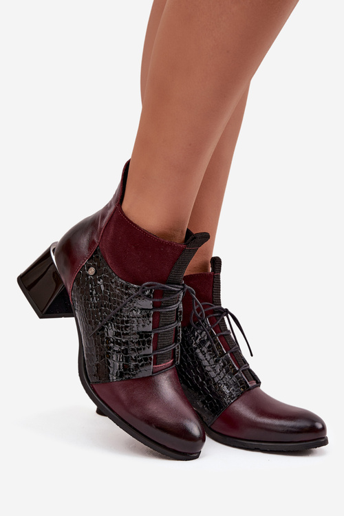 Zazoo 60503 Leather Ankle Boots Heeled Insulated Bordeaux