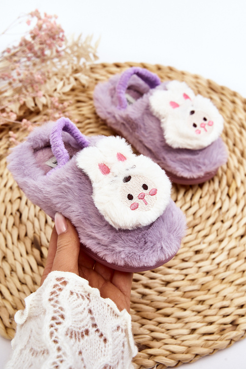 Children's Fur Slippers Bunny Purple Dicera