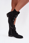 Suede women's ankle boots Zazoo 3085 black with decorative flowers