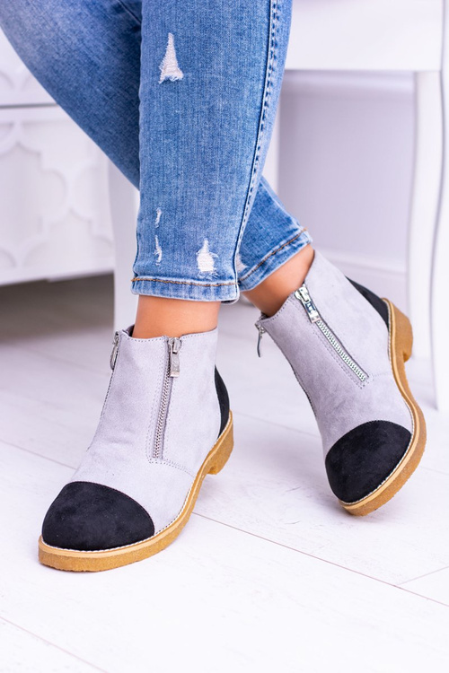 Lu Boo Grey Suede Boots With Zippers Inez