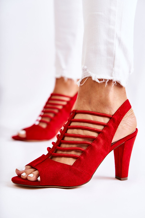 Suede Sandals On High Heels Red Vinnie
