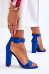 Sandałki Zamsz Obcas Słupek Ciemnoniebieskie Jacqueline