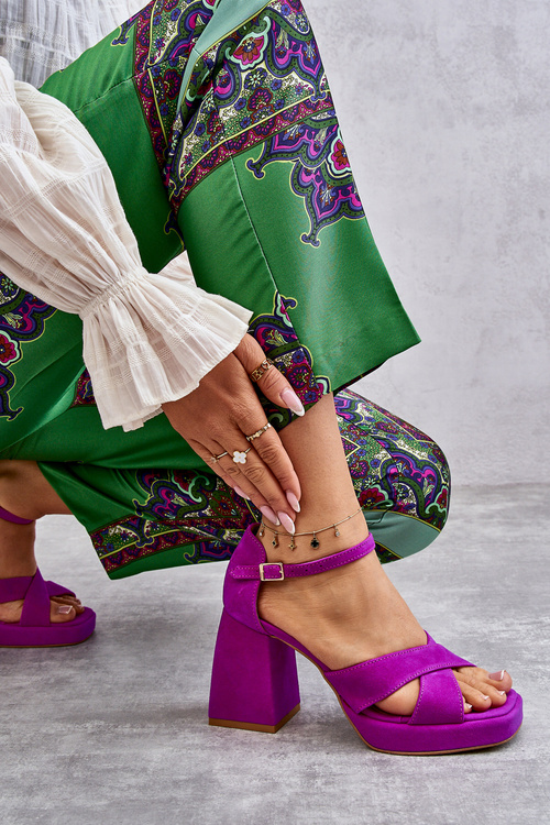 Women's Suede High Heel Sandals Lewski Shoes 3221 Fuchsia