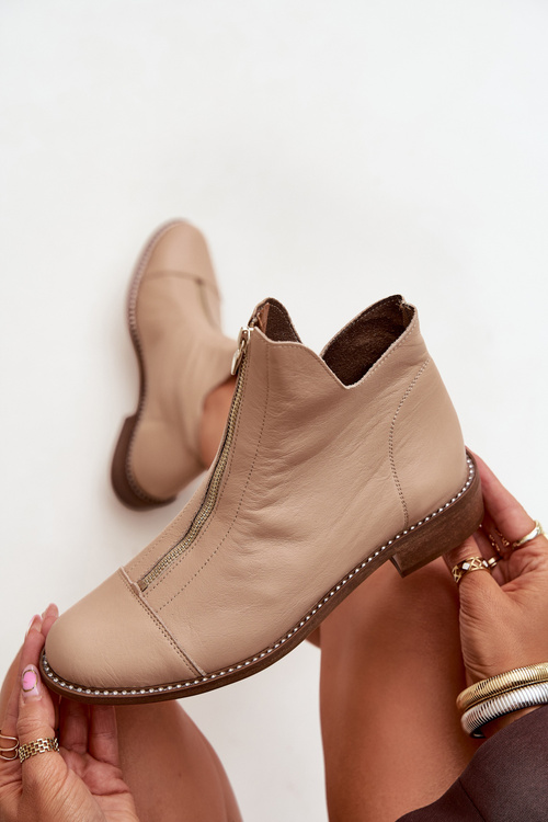 Leather Ankle Boots With Zipper Beige Zazoo 2785/079
