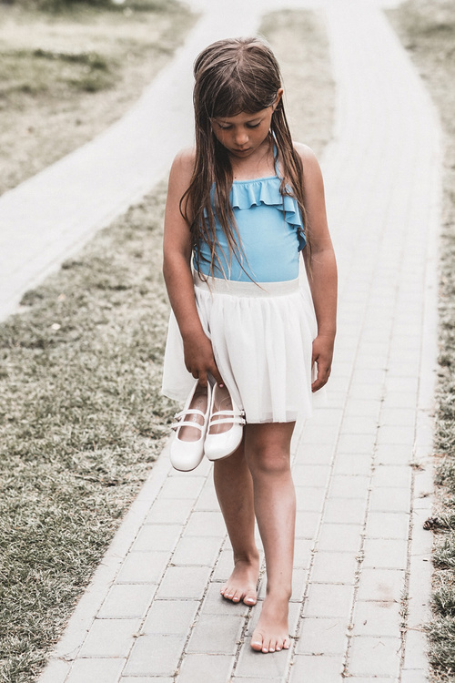 Beige Patent Leather Children's Ballerina Flats with Straps Margenis