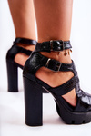 Leather Sandals With Cutouts Snake Black Broadway