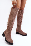 Women's Embellished Over-The-Knee Boots with Flat Heel Beige Cintya