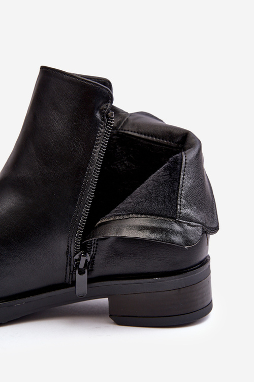 Women's Leather Flat Boots Black Vasica