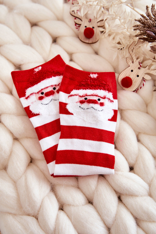 Women's Funny Christmas Socks In stripes with Santa Claus red and white