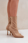 Fabric Stiletto Boots Dark Beige Amune