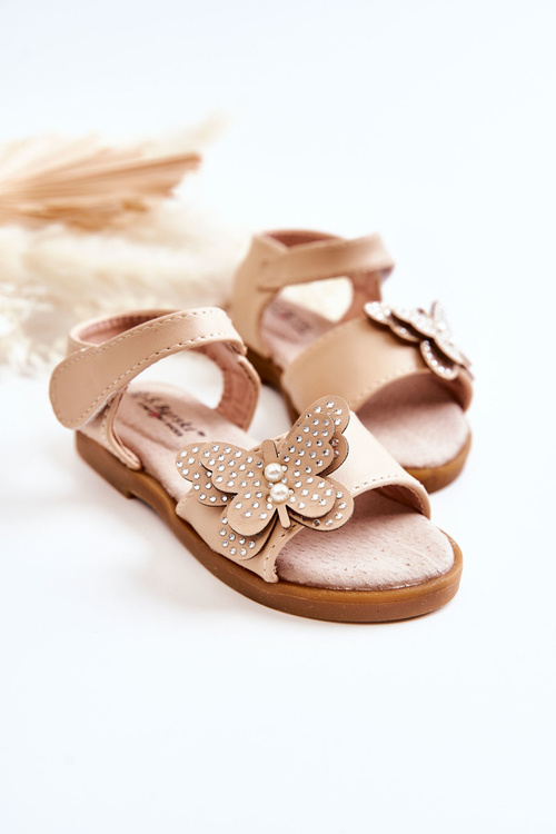Children's Leather Sandals Butterflies Beige Rolly