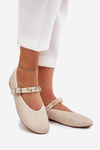 Women's Ballet Flats With Strap And Golden Studs Beige Firicene