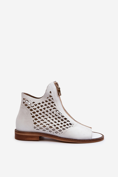 White Leather Laced Sandals with Zip Zazoo 977/L