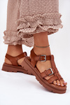 Ladies Eco Leather Sandals With Buckles Camel Jeneliena