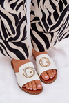 Eco Leather Flat Women's Sandals With Decorative Detail White Frelie