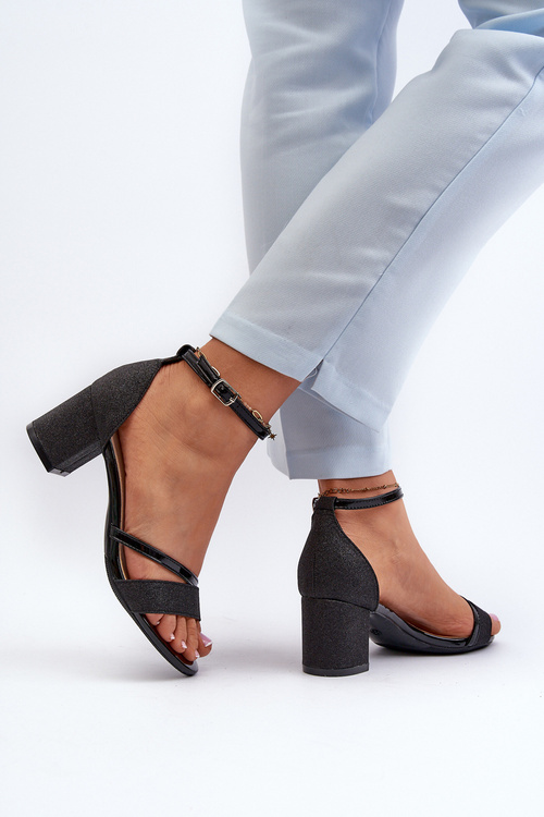 Black Low Heel Women's Glitter Sandals Ploemis