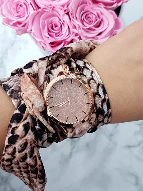 Women's Watch Michael John Etna On Ribbon Pink Gold Brocade