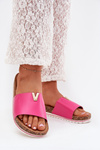 Ladies sandals on cork platform with decorative detail fuchsia Vessira