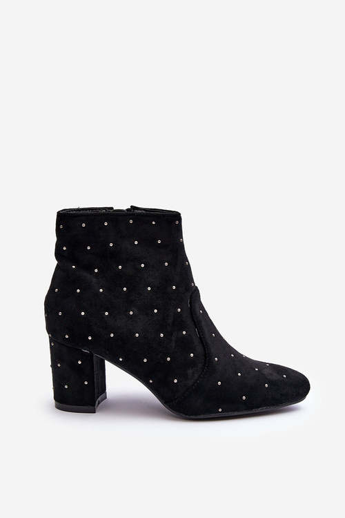 Women's Suede Boots Decorated with Studs Black Antede
