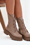 Women's ankle boots made of genuine leather on platform Zazoo 3795 beige