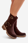 Women's Ankle Boots On Low Heel With Buckles Brown Zudra