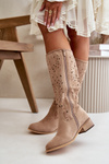 Lace-up Women's Low Heel Eco Suede Boots with Zipper Dark Beige Orchides