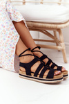 Lace-up Sandals On A Platform Black Santorini