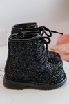 Children's Glittery Lined Boots with Zipper Black Saussa