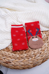 Ladies' Christmas Socks Non-Slip Red With Reindeer