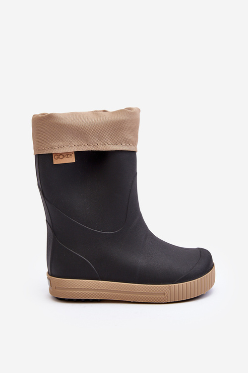 Kalosze Dziecięce Z Ocieplaczem Czarno-Beżowe Snow Wave Gokids 981