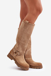 Women Suede Knee High Boots Beige Lewski 3615
