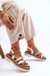 Leather Flat Sandals Maciejka 06101-11 White-Brown