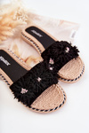 Women's Slippers With Material Flowers Black Susana