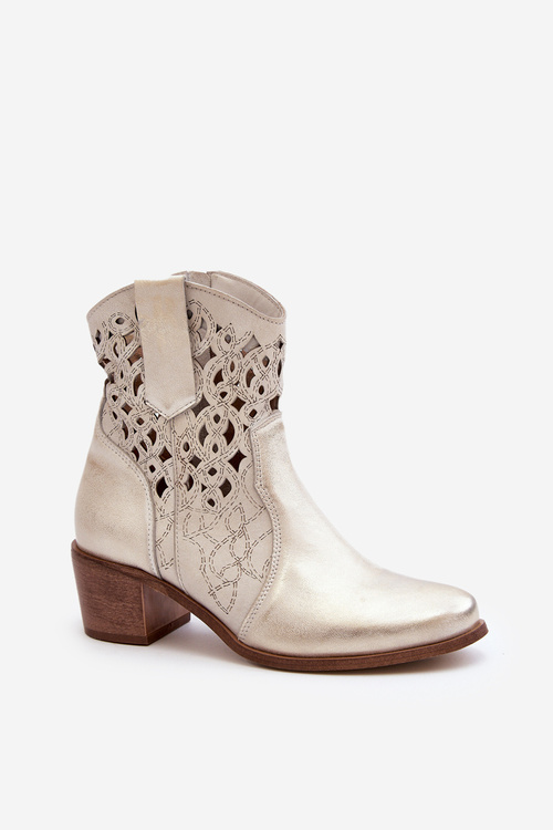 Botki Damskie Ażurowe Na Obcasie Zazoo 3394/2 Złote
