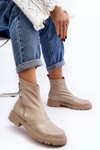 Women's Leather Flat Heel Ankle Boots Laura Messi 2620/199 Beige